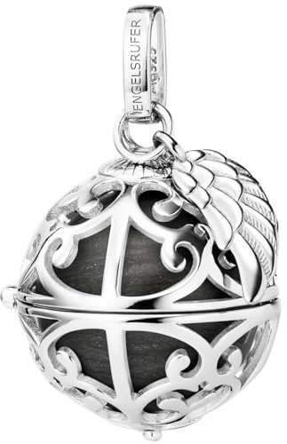 Engelsrufer Damen Anhänger für Halskette mit Flügel aus Sterling Silber mit austauschbarer Klangkugel S in der Farbe Perlmutt Grau, Anhänger zum Öffnen, Größe: 19,5 cm, ER-23-27-S