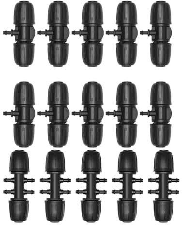 Hydrogarden 15 piezas de conexión de manguera de 1/2 pulgadas, conectores en T para riego de jardín, reductor en T con púas para sistema de riego de jardín
