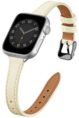 RYLIXAR Bracelet en cuir compatible avec Apple Watch 38 mm 40 mm 41 mm 42 mm 44 mm 45 mm 49 mm, Sangles minces en cuir pour Apple Watch Series 9 8 7 6 5 4 3 2 1/Ultra, 42/44/45/49mm