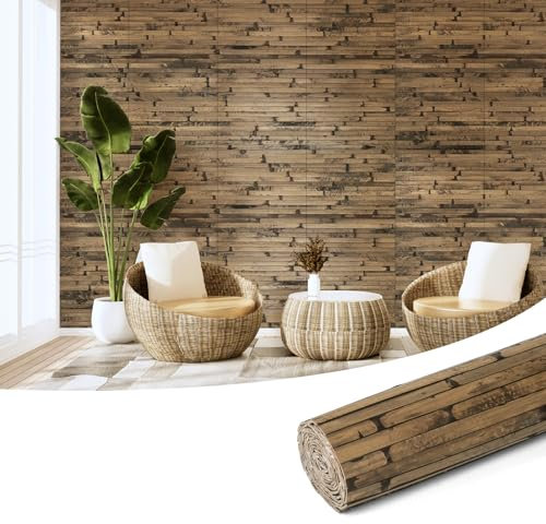 Art3d Natürliches Bambus-Wandpaneel Innenwanddekoration 244 x 30 cm erneuerbare Stangenwicklung Wand Decke Möbel Schrank Büro Dunkel gebrannt