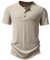 Men's Casual Grandad Collar Henley Shirt Smart Short Sleeve 3 Buttons Muscle Slim Fit Tee Summer Holiday Textured T Shirts Knitted Collarless Polo Tops-Khaki-L