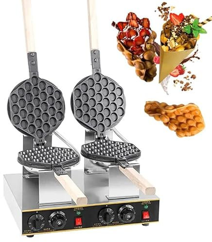 HLGKBY Commercial Waffle Maker, 1400W&1400W Double-head Electric Non-stick Pan Stainless Steel Egg Waffle Maker, 0-300°C 180 Degree Rotating Cake Bubble Waffle Machines