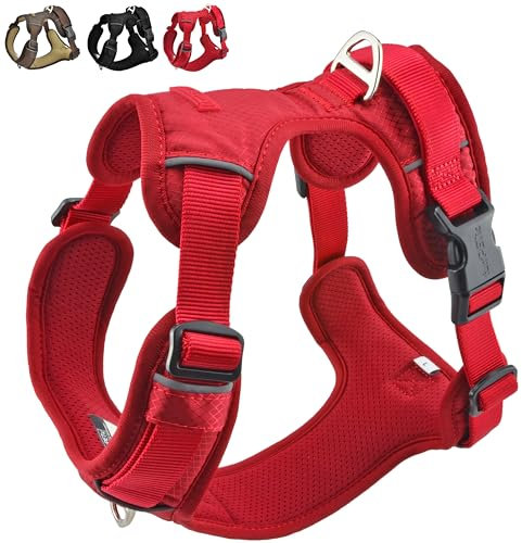 funPETic Hundegeschirr Essential - Anti-Zug Geschirr, reflektierend, gepolstert und atmungsaktiv - Brustgeschirr für mittelgroße und große Hunde (L - Berry Red)