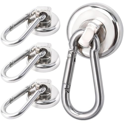 JYTDBCS Magnetic Hook, Super Strong Carabiner, Hook, Magnetic, 360° Rotation, Diameter 1.0 inches (25 mm), Set of 4, Vertical Load Capacity 44.1 lbs (20 kg), Metal, Corrosion Resistant, Waterproof