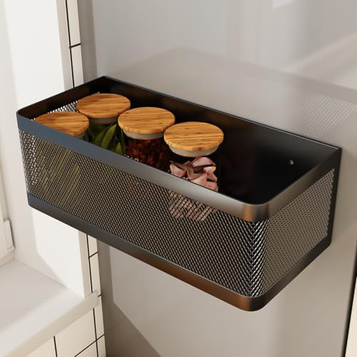 WOCHUANGSI Magnetisches Regal für Kühlschrankregale für Whiteboard, Klassenzimmer, Korb, Organizer, Spind, Aufbewahrung, magnetische Müllbox für die Seite des Kühlschranks (schwarz, 27,9 cm L x 12,4