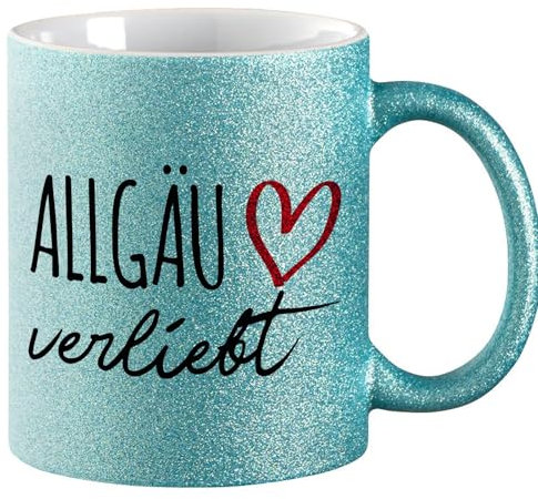 Huuraa Glitzertasse Allgäu verliebt Geschenk 330ml Blau Allgäu Präsent