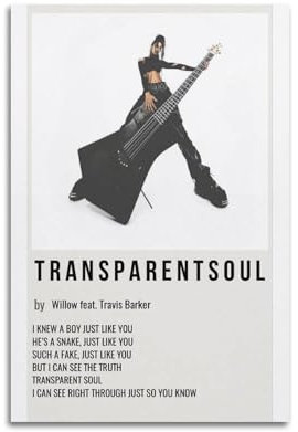nshdahns T R A N S P A R E N T S O U L von Willow Feat. Travis Barker Poster, Wandkunst, Vintage-Kunst, Raumdekoration, ästhetisches Schlafzimmer-Poster für Schlafzimmer, 20 x 30 cm, ungerahmter Stil