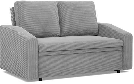 Mebligo - Sofa 2 Sitzer mit Schlaffunktion 148 x 90 x 87 cm NEO-Kollektion, Sofa Cord, Kleine Couch, Schlafsofa mit Bettkasten, Wohnzimmer Möbel, Schlafcouch Klein Grau