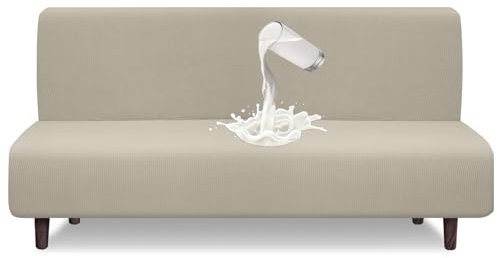 Granbest wasserdichte Armlose Futon Abdeckung, Hoher Stretch Futon Schutz für Faltendes Schlafsofa Anti-Rutsch Sofabezug ohne Armlehne (Sand)