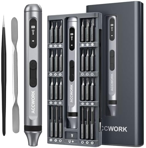 Mini Electric Screwdriver, 52 in 1 Precision Screwdriver Set with 48 Magnetic S2 Bits, 2 LED Lights, Rechargeable Electronics Repair Tool Kit for Phone Camera Laptop Watch