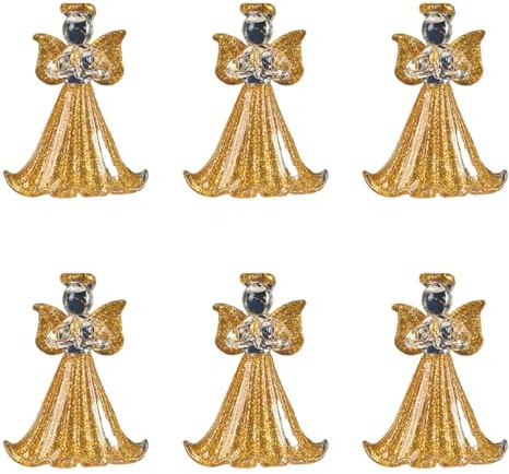 Glitter Gold Glass Angel Ornaments, 6PCS Hanging Crystal Christmas Angels with Rope for Xmas Tree or Wall