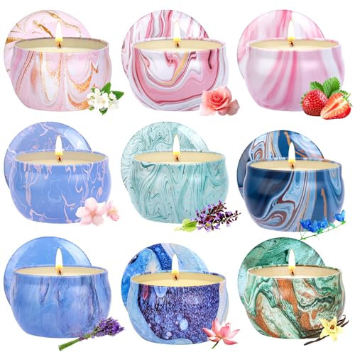 Duftkerze im Glas,𝟏𝟖𝟎 𝐒𝐭𝐝.Duftkerzen Geschenkset für Frauen, kleine Geschenke für Frauen Weihnachten,Geburtstagsgeschenke für sie,Duftkerzen Set,Teelichter mit 100% Natürlich Sojawachs 9 Pcs