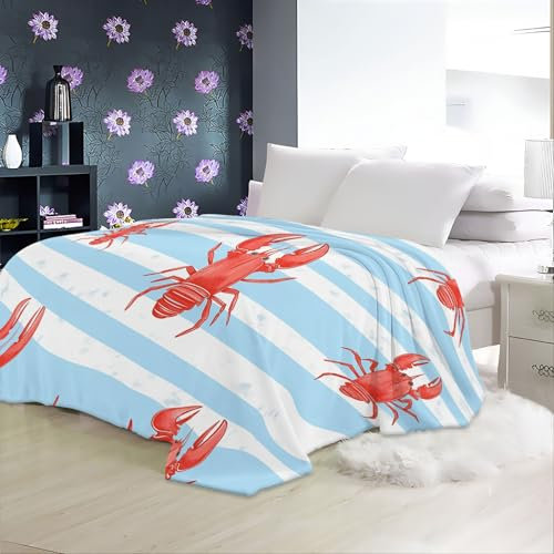 Decke 220 x 240 cm Kuscheldecken Sanft Flanell Weich Fleecedecke Niedlicher roter Hummer Bedruckte Decke für das Schlafzimmer Unschlagbar Weich Und Gemütlich Rot