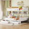 NQSLDM Litera de 90 x 200 y 140 x 200 cm con cajones y estante abierto, litera con protección anticaída y escalera, marco de cama con somier, cama de almacenamiento para niños y jóvenes, color blanco