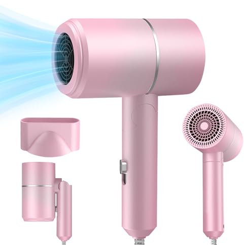 AVCXEC Sèche-cheveux Pliable, Sèche-Cheveux de Voyage Pliable, Professionnel Sèche-Cheveux Lonique, Sèche Cheveux Ionique, 2 Températures, 1 Buses, pour Voyages, Maison, Salon (Rose)