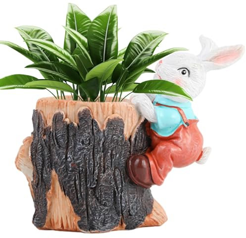 Hugsweet Blumentopf Mit Kaninchenmotiv, Gartentopf Mit Kunstharz Mit Hasenmotiv, Sukkulenten-Pflanztopf Mit Kaninchenmotiv Für Garten, Terrasse, Rasen, Balkon, Drinnen Und Draußen