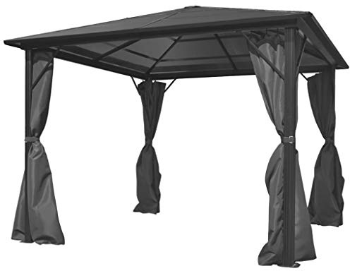 Qnhdfrt Pavillon mit Vorhängen Anthrazit Aluminium 300 x 300 cm Gartenpavillon mit UV-Schutz und 6 mm PC-Platten für Outdoor-Events wie Grillen und Familienfeiern