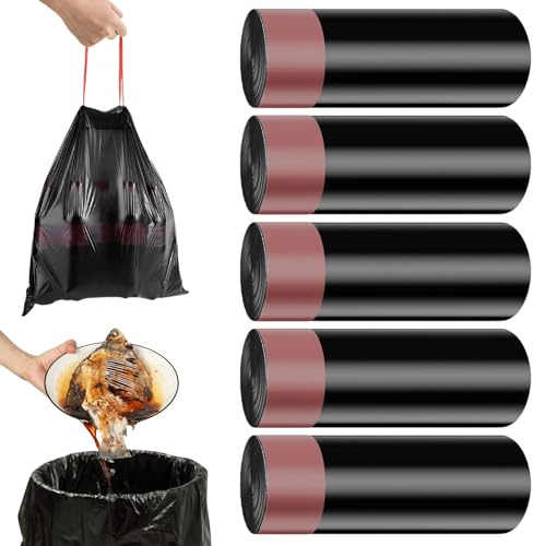 Müllbeutel 40L mit Zugband(60 * 75cm), 100 Stück Kleine Müllsack Schwarz, Reißfest & Dicht Biologisch Abbaubar, Müllsäcke Extra Stark für Badezimmer,Küche,Büro