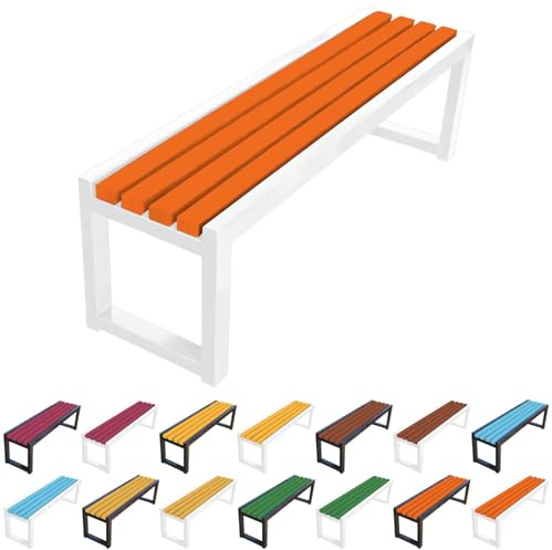 Wetterfeste Gartenbank Latten-Stil 2-Sitzer Outdoor-Möbel ohne Rückenlehne Holz Parkbank für Balkon Terrasse Veranda verfügbar 100/120/150/180cm (Weiß 100cm)
