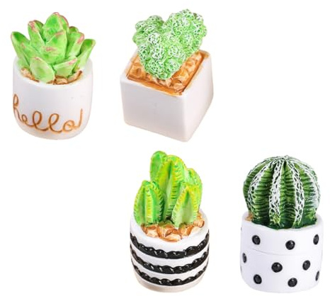 TOVINANNA Lot de 4 Cactus Artificiels en Résine avec Pots Miniatures Décoratifs, Faciles à Nettoyer, pour Décoration Intérieure et Bureau Moderne