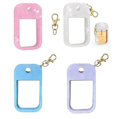 Xiciki 4Pcs Hand Sanitizer Spray Case for Touchland, Silicone Case with Keychain 1Fl Oz/30ml, Suitable for Travel and Portability (Pink Blue White Purple)