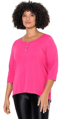 Angel of Style Damen große Größen Übergrößen Plus Size T-Shirt, A-Linie, Henley, Knopfleiste, 3/4-Ärmel hibiskuspink 52 848610510-52