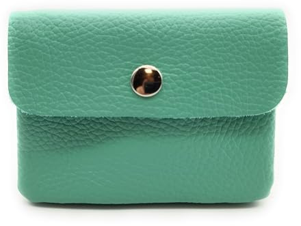 Mini Geldbörse Leder Made in Italy | Echtes Rindleder | Kompakt 11x8,5cm | 50g leicht | 3 Fächer | Druckknopf | Damen Herren | Münzfach Scheinfach | Portemonnaie (Mint)