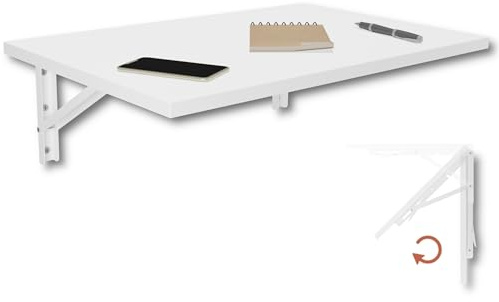 KDR Wandklapptisch 60x40 cm Weiß – Klapptisch zur Wandmontage, platzsparender Wandtisch, klappbarer Esstisch, Schreibtisch & Küchentisch, ideal für kleine Räume und Home Office