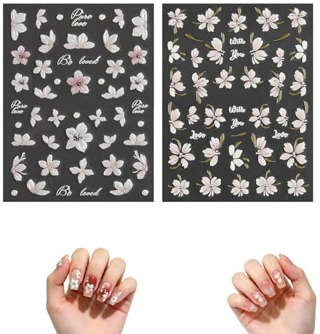 JOVYTH 2 Stück Frühling Nagelsticker Blumen Kirschblüte – Rosa Cherry Blossom Nagelaufkleber selbstklebend, Nail Sticker für Sommer & Ostern, Kirschblüten Nageldesign, Nagelsticker Damen