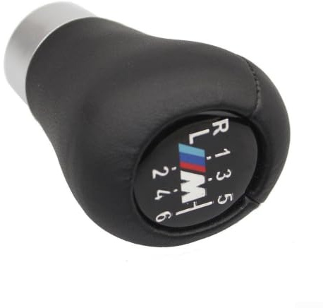 Floweringbeter Mikrofaser-Leder-Schaltknauf, mit ergonomischem Rundkopf, für BMW E30, E36, E46, E60, E90, manueller Schaltknauf, bequemer Griff, verschleißfest (6-Gang-3D-M-Logo)
