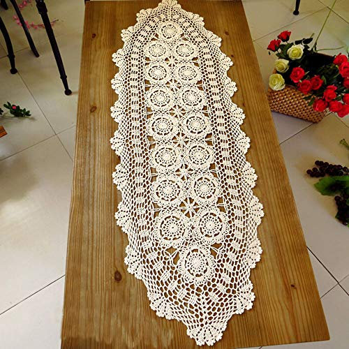 laivigo handgefertigt Crochet Spitze Tischdecke Deckchen Spitzendeckchen, Rechteck, 61–160 cm, baumwolle, beige, 16 x 35 Inch