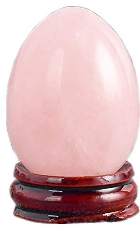AITELEI Natürlicher Edelstein Rosenquarz Geschnitzte Eier Chakra Healing Crystal Reiki Handwerk Eier Skulptur Stein Crystal Quartz Figur mit Holzständer für Heimtextilien