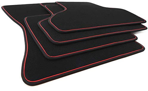 kh Teile Fußmatten für X5 F15 MX5 F85 Premium Velours Automatten 4-teilig Schwarz, Zierstreifen in Rot, Original Klett Befestigung