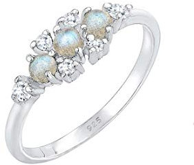 Elli Ring Damen Vintage Look Funkelnd mit Labradorit Edelstein und Zirkonia in 925 Sterling Silber