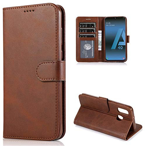 CTIUYA Schutzhülle für Samsung Galaxy A40, Hülle Handyhülle Leder Klapphülle Handytasche Flip Brieftasche Schutzhülle Magnet Wallet Case Tasche Lederhülle für Samsung Galaxy A40,Braun