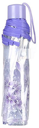 Momola Parapluie Pliant Transparent Fleurs de Cerisier - Compact - Solide Anti-Vent (Violet)