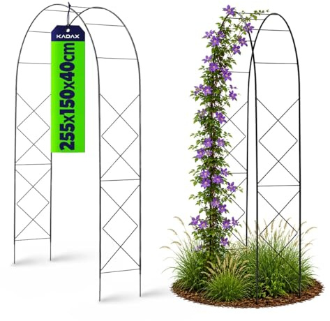 KADAX Rosenbogen, Gartenbogen für Kletterpflanzen, Rosen, Garten, Pergola, pulverbeschichteter Stahl, Gartenlaube, wetterfest, Rankhilfe, Torbogen, Spalier, Deko, Schwarz (40 x 150 x 255 cm)