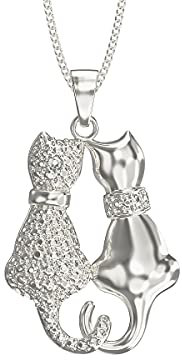 Aeon Two Cat Necklace - 925 Sterling Silver & Illusion Crystals | Adjustable 16-18 Inch Chain | Polishing Cloth & Gift Box