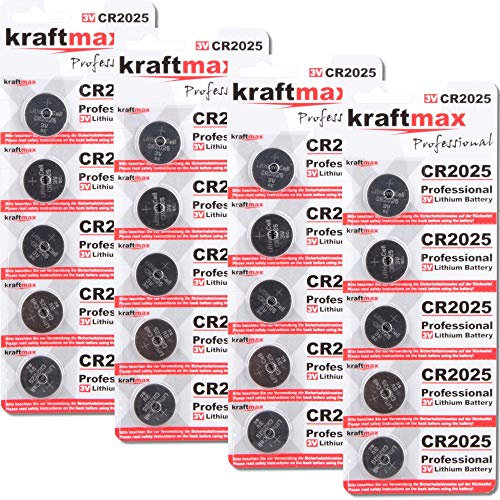 Kraftmax 20er Pack CR2025 Lithium Hochleistungs- Batterie / 3V CR 2025 Knopfzelle für professionelle Anwendungen - Neuste Generation
