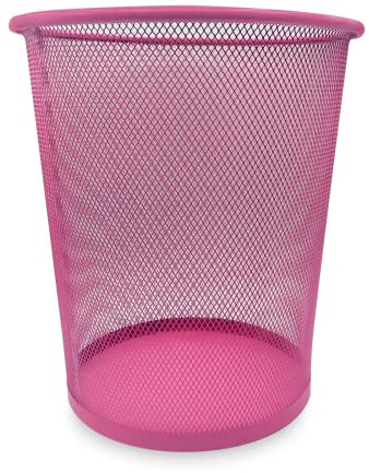 EUROXANTY Papelera de oficina | 27 x 24 cm | Papelera de escritorio de metal | Papelera circular de rejilla metálica | Papelera habitación rosa | 10 L