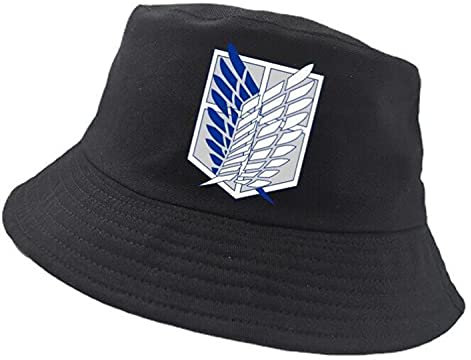 WANHONGYUE Attack on Titan Shingeki No Kyojin Anime Fischerhut Anglerhut Unisex UV Schutz Sonnenhut Sommer Faltbar Bucket Hut Strand Mütze Schwarz/1