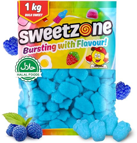 Sweetzone Jelly Foam Blue Raspberry, 1kg Bulk Bag of Soft Halal Gummy Sweets, Retro Fruit Chews Perfect for Sweet Bags, Parties and Sharing, Chewy Foam Texture with Tangy Blue Raspberry Flavour
