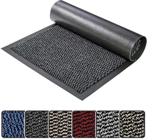 GULLAMBO Door Mat for Indoor & Outdoor - Washable, Non-Slip, Ultra-Thin Dirt Trapper Super Absorbent Mat (Grey, 50 x 80 cm)
