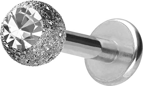 PIERCINGLINE Chirurgenstahl Labret Stecker DIAMANTOPTIK + KRISTALL Piercing Lippe Ohr Nase Silberfarben 1,2 x 8 mm