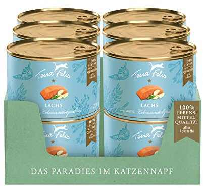 TERRA FELIS Lachs, Mono-Protein Nassfutter, 12x200g I Premium Katzennahrung in 100% Lebensmittelqualität Aller Rohstoffe I Hohe Akzeptanz, 90% Fleischanteil, getreidefrei I Alleinfuttermittel