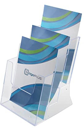 ogoPLUS 3 Etagen Prospekthalter Din A5 Hochformat, Prospektständer, Flyer-Ständer Werbung Aufsteller