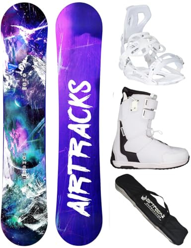 Airtracks Damen Snowboard-Set Freestyle Freeride High M Carbon Lady Rocker 140 + Snowboard Bindung Master + Snowboardboots Master W QL 39 + Sb Bag