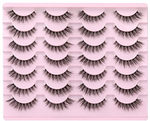 Newcally Lashes False Eyelashes Natural Look Lashes Wispy Fluffy Volume Fake Eyelashes 5D Strip Cat Eye Lashes Pack Clear Lash Band Individual Eyelash 14 Pairs