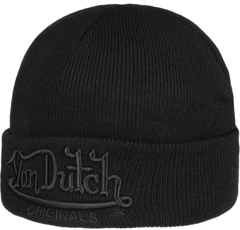 Von Dutch Heritage Logo Beanie Strickmütze Wintermütze Umschlagmütze (One Size - schwarz)