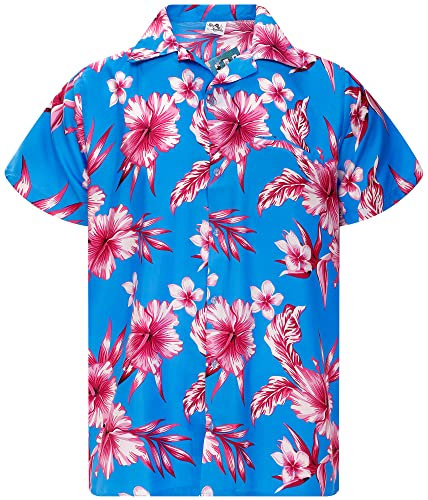 King Kameha Funky Chemise-Hawaienne, Manche-Courte, Mono-Flowers, Turquoise-Rose, XXL